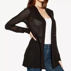 Belldini Women's Pointelle Long Sleeves Open Cardigan Sweater